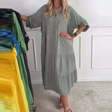 Daiiibabyyy  Spring Summer Long Sleeved V Neck Women's Dress Vintage Holiday Swing Beach Maxi Dresses Polka Dot Print Loose Commuting Dress