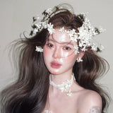 Daiiibabyyy  Bride White Flower Hair Accessories Styling Headgear Elegant Handmade Wedding
