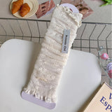 Daiiibabyyy  Women's Summer Spring Long Socks Jk Lolita White Bow Lace Harajuku Fashion Kawaii Sweet Style Girls GiftPile Pile Calf Socks