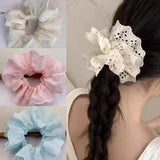 DAIIIBABYYY  -  Lace Bow Scrunchies Rubber Band Women New Hair Rope High Elasticity Ponytail Holder Headwear Solid Color Soft Scrunchy Hair Ties