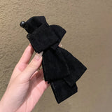Daiiibabyyy  Winter Autumn Suede Bow Banana Clip Hair Clip for Women Ponytail Bun Twist Claw  Hairbows for Girls Leather Hair Accessories
