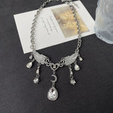 Daiiibabyyy  Silver-Color Crystal Wing Necklace for Women Luxury Delicate Moon Water Drop Pendant Necklace Temperament Romantic Accessories