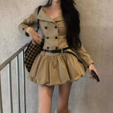 Daiiibabyyy  French temperament long-sleeved trench coat dress children early autumn new huge good-looking small bud short skirt
