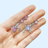 Daiiibabyyy Faux Fake Belly Star Moon Fake Belly Piercing Heart Zircon Clip On Umbilical Navel Non-Piercing Jewelry Earring Clip