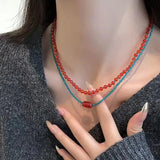 DAIIIBABYYY  -  Retro Red Blue Contrast Colorful Natural Stone Cubes Beaded Necklace Set Women Beads Strand Chokers Aesthetic Jewelry Wholesale