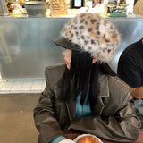 Daiiibabyyy  Designer Imitation Fur Splicing Berets Women Korean Version Fashion British Leather Brim Painter Newsboy Hat Tide Autumn Winter