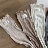 DAIIIBABYYY  -  Y2K Letter Label Knee-length Leg Cover Socks Ballet Strappy Ear Edge Calf Socks Stocking Lolita Gothic Japanese JK Stockings