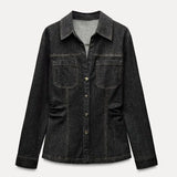 Daiiibabyyy  American Y2K Punk Retro Washed Denim Jacket Shirt Women New Slim Fit Skinny Casual Trendy Outerwear Top