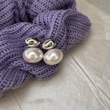 Daiiibabyyy  French Simple Oval Geometric Metal Bean Pearl Stud Earrings Women Temperament Jewelry For Party and Daily Wearing