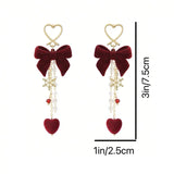 Daiiibabyyy  Red Flocked Bowknot Snowflake Star Heart Long Earrings Christmas Sweet Fashion Jewelry Women New Year Gifts