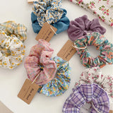 DAIIIBABYYY  -  2024 Girls Floral New Double Strand High Elastic Hair Bands Korean Purple Plaid Scrunchies Hair Ropes Flower Ponytail Holder
