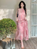 DAIIIBABYYY  -  Pink Tie Dye Beach Long Dress Women Elegant Casual Sleeveless Sweet Tanks Dress Casual Vintage Summer Lady Loose Long Dress