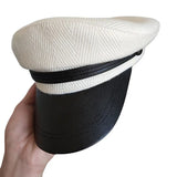 Daiiibabyyy  High Quality Casual Military Cap Man Woman Woolen Flat Hats Captain Cap White Vintage Leather Bill Newsboy Cap NC35