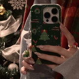 Daiiibabyyy  Green background snowflake Christmas tree phone case with Christmas tree pendant for iPhone 11 12 13 14 15 16 17 Pro Max
