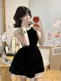 Daiiibabyyy  Summer Dress for Women New High-end Designed Niche Chic Temperature French Style Sleeveless Halter Neck Bow Waist Short Dress