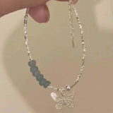 Daiiibabyyy  New Green Crystal Butterfly Shape Pendant Bracelet For Women Fashion Metal Irregular Geometric Beaded Chain Bracelet Jewelry