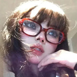 DAIIIBABYYY  -  Retro Square Oval Frame Anti Blue Light Glasses Red Thick Frame Plain Eyes Glasses Korean Fashion Female Eye Protection Eyewear