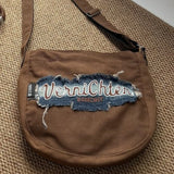 Daiiibabyyy  Patchwork Denim Letter Embroidery Women's Handbags Harajuku Streetwear Shoulder Bag Vintage Y2k Aesthetic Travel Crossbody Bags