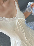 Daiiibabyyy  Summer A-Line Pleated Dresses for Women Sweet Bow Sling Robe Femme High Waist Backless Tunic Maxi Dress Vestidos De Mujer