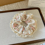 DAIIIBABYYY  -  French Fashion Plaid floralScrunchies for Hair  bow ribbon French girlish ponytail tie hair accessory versatile Hair ties