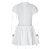 Daiiibabyyy 2024 Summer Solid Patchwork Pleated Slim Elegant Mini Dress Women O-neck Short Sleeve Casual Sweet Girl Streetwear Trend Dresses