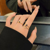 Daiiibabyyy  3pcs Set Personality Fashion Blue Geometric Crystal Rings for Women Vintage Luxury Stainless Steel Finger Jewelry