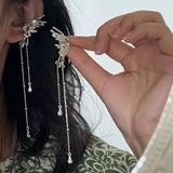 Daiiibabyyy  Silver Color Earrings Fairy Angel Wings Butterfly Long Tassel Clip Earrings for Women Teens Cool Ear Cuff Party Jewelry