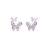 Daiiibabyyy  Sterling Silver Exquisite Sparkling Zircon Butterfly Stud Earrings for Women Classic Animal Fine Jewelry Insect Accessories