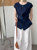 DAIIIBABYYY  -  Summer New Top Casual and Unique Irregular Crossed Tank Top Ma Fei Fei Sleeves Small Shirt