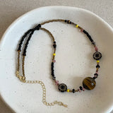 Daiiibabyyy  High Quality Mix Color Natural Stone Tiger Eyes Glass Beads Flower Coin Pendant Necklaces for Women Ladies Strand Chokers