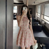 DAIIIBABYYY  -  2025 New Pure Desire Style Chic Pink Niche Sleeveless First Love Dress Patchwork Hanging Neck Floral Sweet