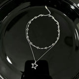 Daiiibabyyy  Y2K Hollow Star Pendant Stainless Steel Double Layer Chain Choker Necklace for Women Punk Hip Hop Trend Neck Chain Jewelry