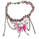 DAIIIBABYYY  -  Sweet Cool Dopamine Gradient Pink Butterfly Leather Chain Wrap Necklace