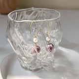 Daiiibabyyy  Fantasy Purple Color Glass Bell Orchid Long Tassel Dangle Earrings for Women Trendy Gold Color Metal Flower Earring Gifts