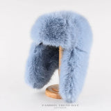 Daiiibabyyy  Fluffy Imitation Mink Fur Bomber Hats Men's Autumn and Winter Korean Version Plush Pilot Hat Female Ins Blogger Cycling Cold Hat