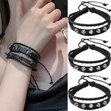 Daiiibabyyy  Vintage Punk PU Leather Rivet Bracelets Fashion Women Men Personality Braid Bracelet Spiked Bangle Y2K Goth Jewelry Accessories
