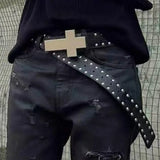 Daiiibabyyy  Unisex Punk Rock Studded Belt Gothic Metal Cross Rivet Waist Belts Vintage Hip Hop Style Belt for Women Men Fashion Waist Band