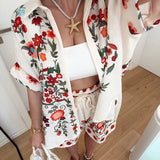 Daiiibabyyy  Cotton Linen Casual Summer Outfit Fashion Lapel Button Shirt & Short Pant Suit Women Fashion Pattern Print Half Sleeve Loose Set