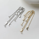 Daiiibabyyy  2PCS Dainty Star Moon Tassels Charms Earrings for Jewelry Making Findings DIY Hand Made Brass 14k Gold Plated 6.4*12mm