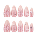 Daiiibabyyy  24pcs Pink Almond Sweet Fake Nails 3D Transparent Bowknots Love Heart Decor Press On Nails Shiny Cat's Eye Gradient False Nail
