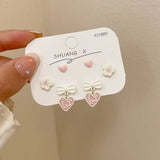 DAIIIBABYYY  -  Charm Pink Heart Flower Bow Round Shape Stud Earrings Set Korean Fashion Women Girls Kpop Y2K Earring Jewelry brincos