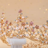 Daiiibabyyy  Baroque Pink Black Crystal Rhinestone Round Crown Tiara Hair Jewelry Wedding Hair Accessories Bridal Queen Party Crowns