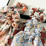 Daiiibabyyy  New Fashion Pastoralism Print Bow Scrunchies Hair Ribbon For Women Elastic Hair Band Girls Horsetail Hair Ties Hair Accessories