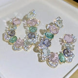 DAIIIBABYYY  -  Korean Style Big Flower Stud Earrings Big Crystal Exquisite Zircon Stone Earrings Fashion Jewelry Rhinestone Earrings Wedding