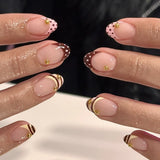 Daiiibabyyy  24Pcs French White Gradient Almond Press on Nails Flower Pattern False Nails with 3D Rhinestone Design Fake Nail Art