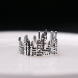 Daiiibabyyy  Vintage Europe Old Castle Rings for Women Men Antique Sliver Plating Carving Gothic Church Finger Ring Festival Jewelry
