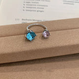 Daiiibabyyy  New Korean Copper Set Zircon Open Ring for Women Exquisite Colorful Rhinestone Adjustable Ring Engagement Dating Jewelry