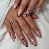 Daiiibabyyy  3D Bowknot Pearl Wearable Nail Art Fashion Leopard French Nude Almond Fake Nails Detachable Finished False Nails Press on Nails