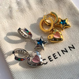 Daiiibabyyy  Vintage Heart Star Zircon Drop Dangle Earrings for Women Girl Y2K Asymmetric Pentagram Love Fashion New Jewelry Lady Gift Party