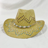 DAIIIBABYYY  -  Handmade Braided Straw Hats Wave Pattern Beach cap Hollowed Out Shell Straw Hat Fashion Rolled Brim Western Cowboy Straw Hat